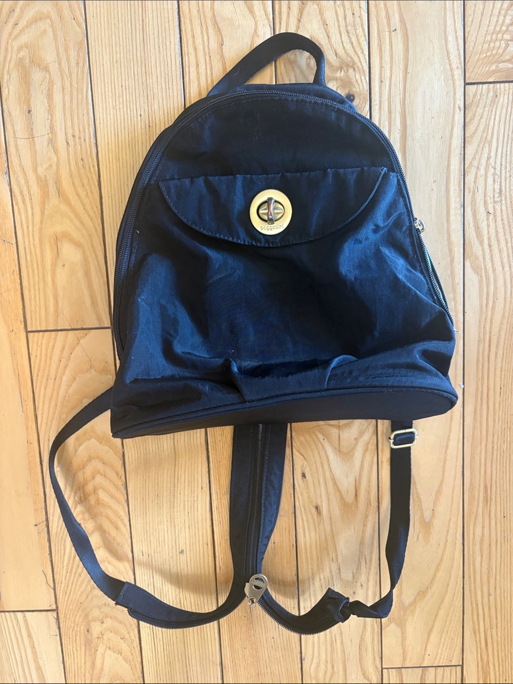 Baggallini Black Mini Backpack with Gold Turnlock